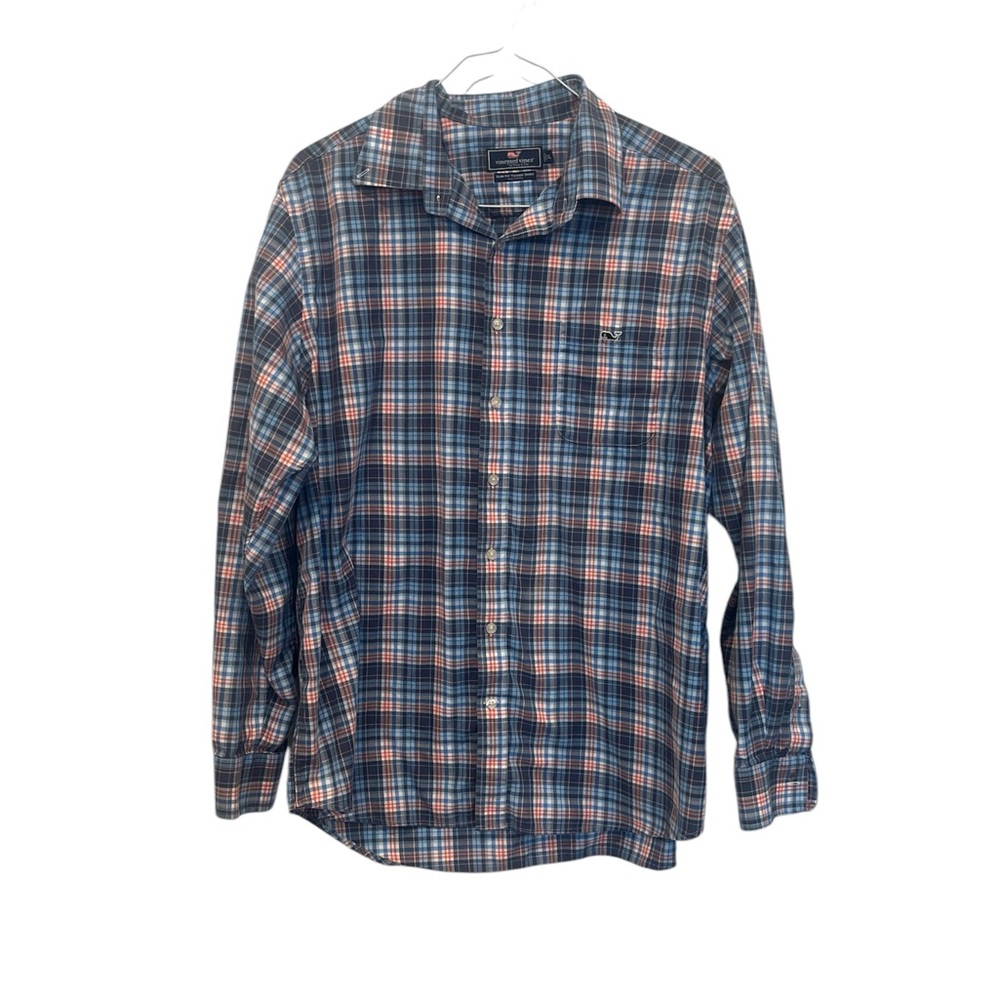 Vineyard Vines Slim Fit Tucker Shirt Men’s Medium Pink Blue‎ White Plaid EUC